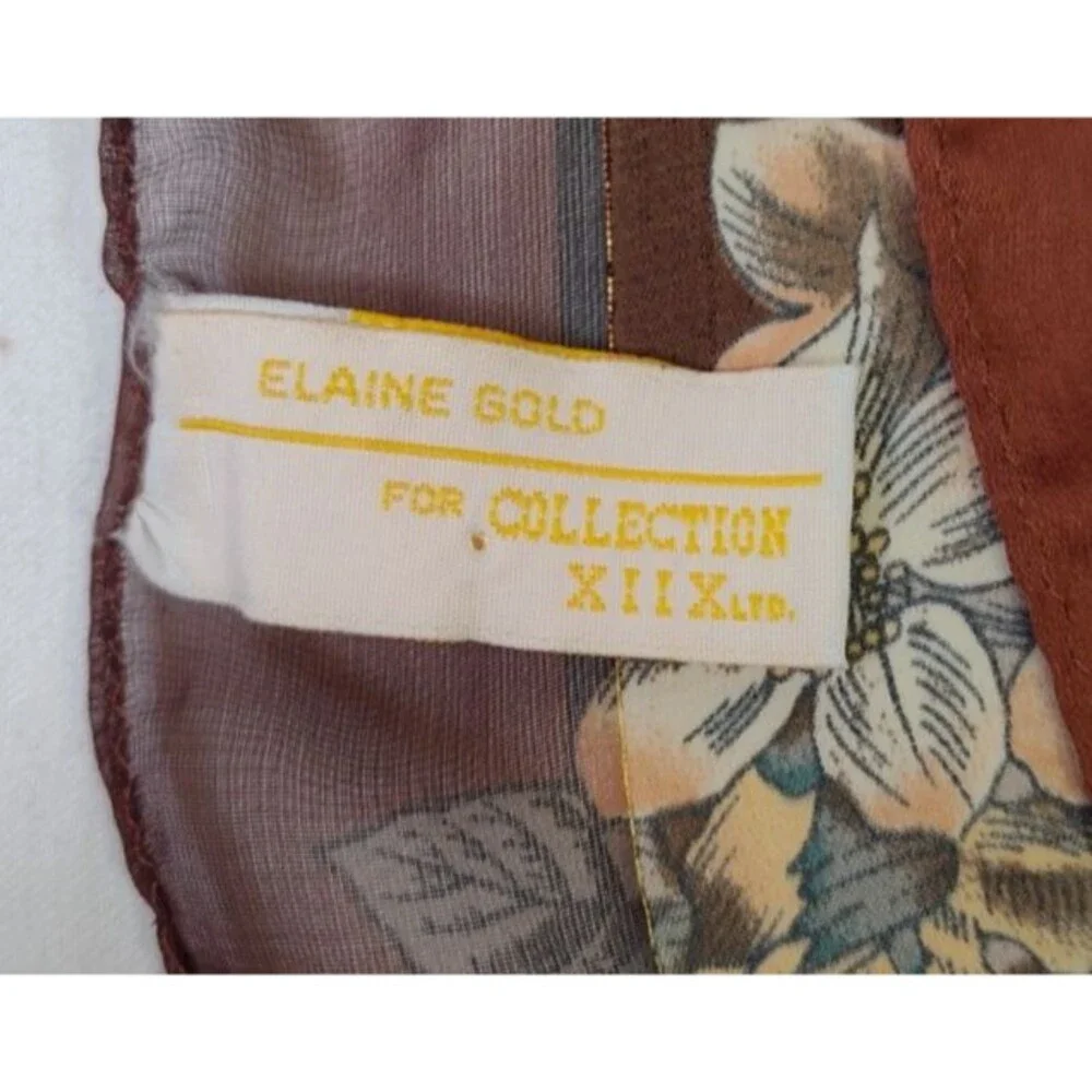 Elaine Gold Brown Floral Sheer Roses Long Vintage Chic 52